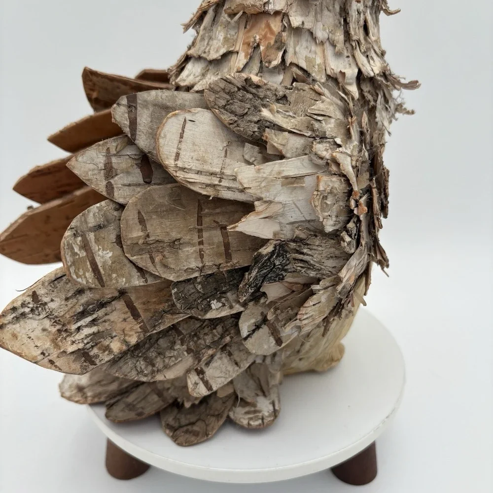 Handmade Owl Figurine Tree Bark Chips Papier-Mâché Mixed Materials Nature Vtg 9